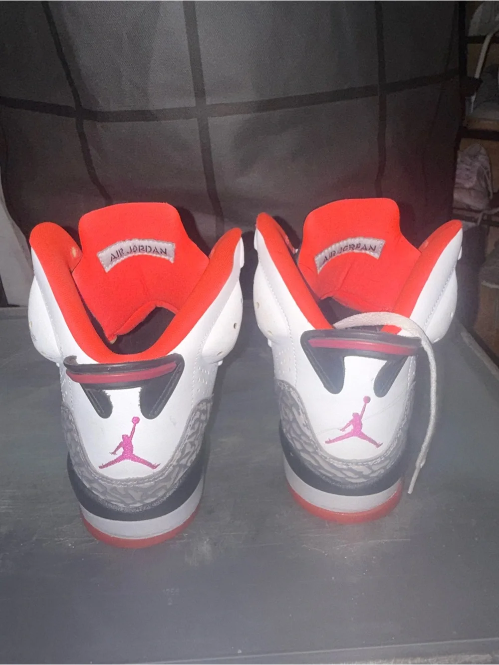 Jordan Kids' White Black Pink and Orange Strap Basketball Sneakers